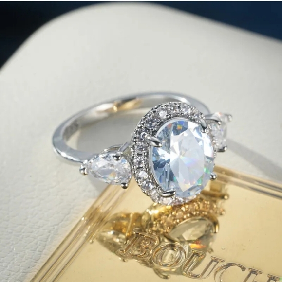 Nwot Moissanite Halo 925 Sterling Silver Ring sz 6 - Picture 3 of 15